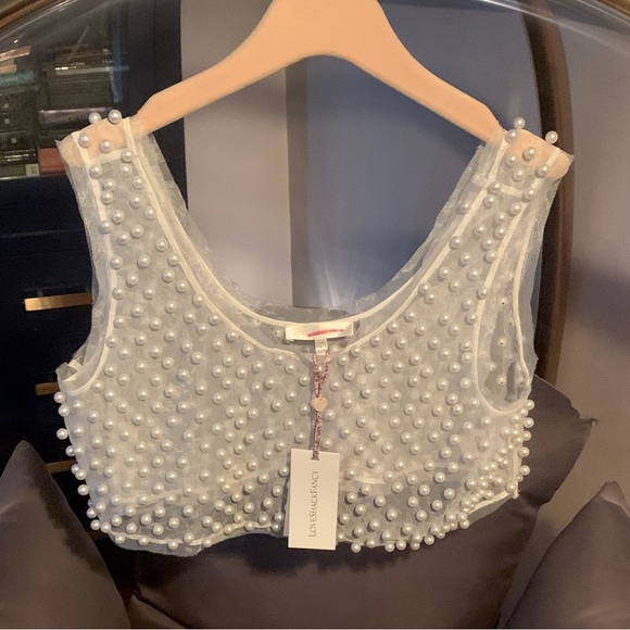 LoveShackFancyDenita Pearl-Embellished Crop Top